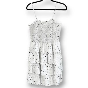 She + Sky Polka Dot Tiered Ruffle Dress, White / Black, Sz. L